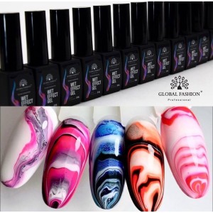 Основа для розтікання Wet effect gel, прозора, для дизайну по мокрому, Global Fashion 8 мл. Photo 2